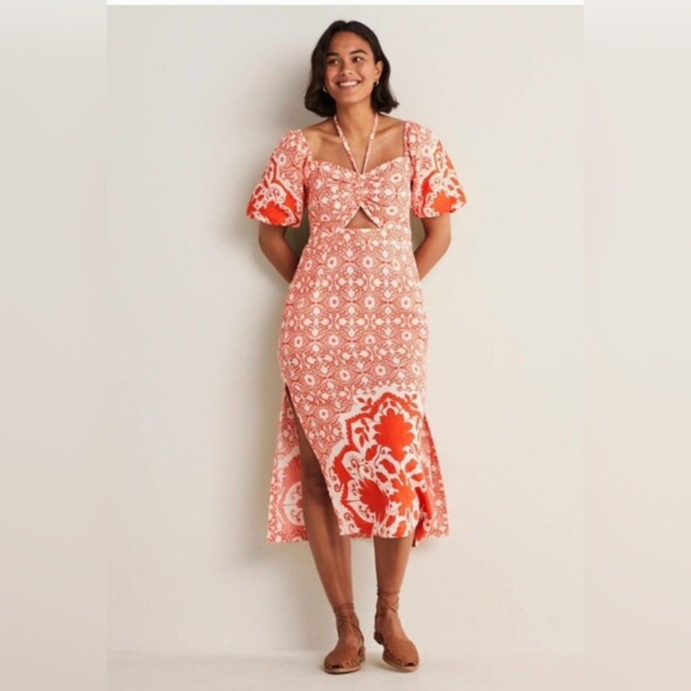 Boden Orange and White Floral Midi Dress